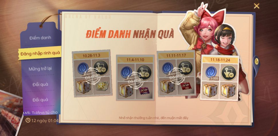 Cách nhận quà mừng trở lại liên quân - Các sự kiện miễn phí Liên quân mobile 1 Mừng trở lại điểm danh nhận quà