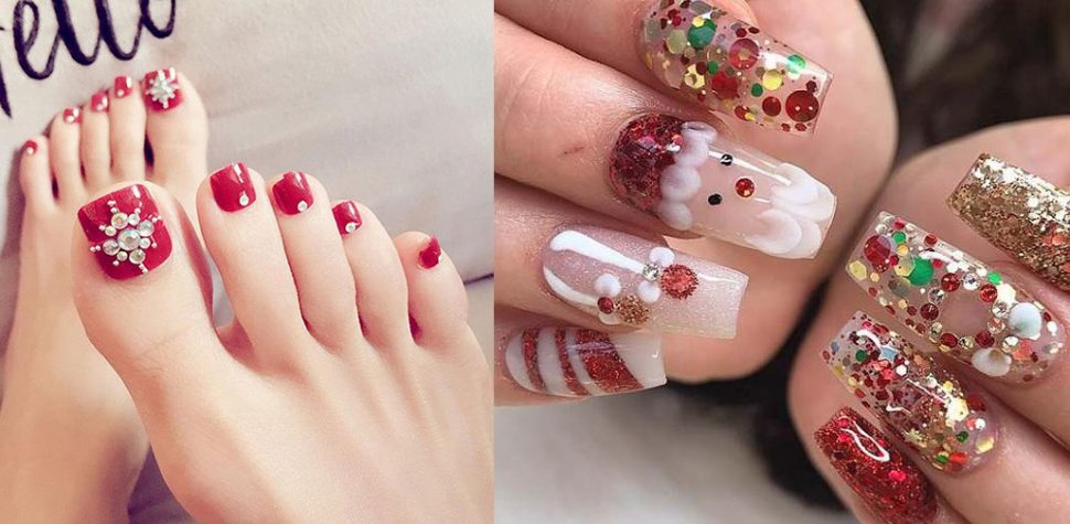 Mẫu móng tay đẹp noel - Mẫu nail đẹp noel cho nàng 1 Mẫu nail đính đá